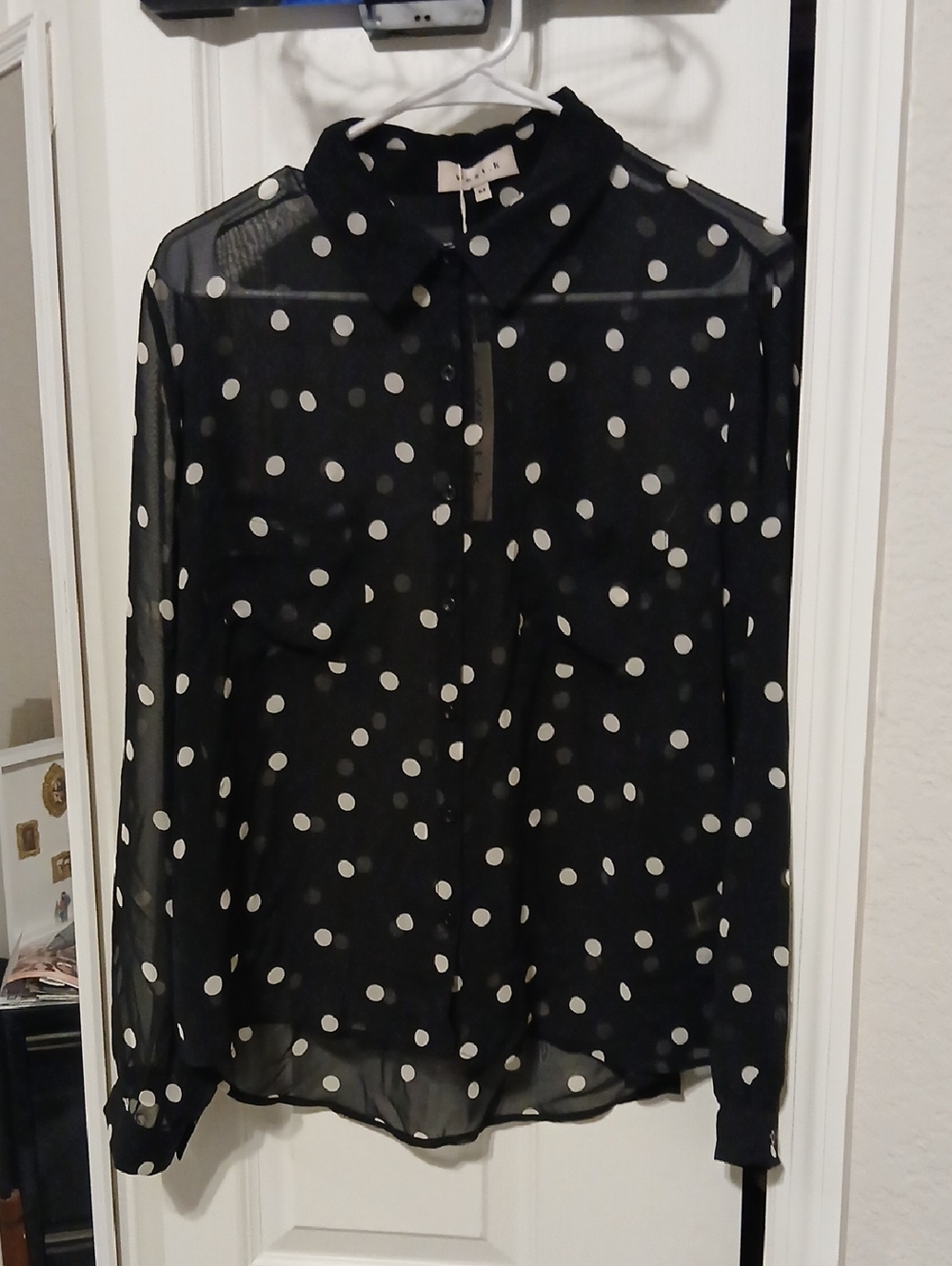 West.k See Through Button Shirt - Black/White Polka Dot